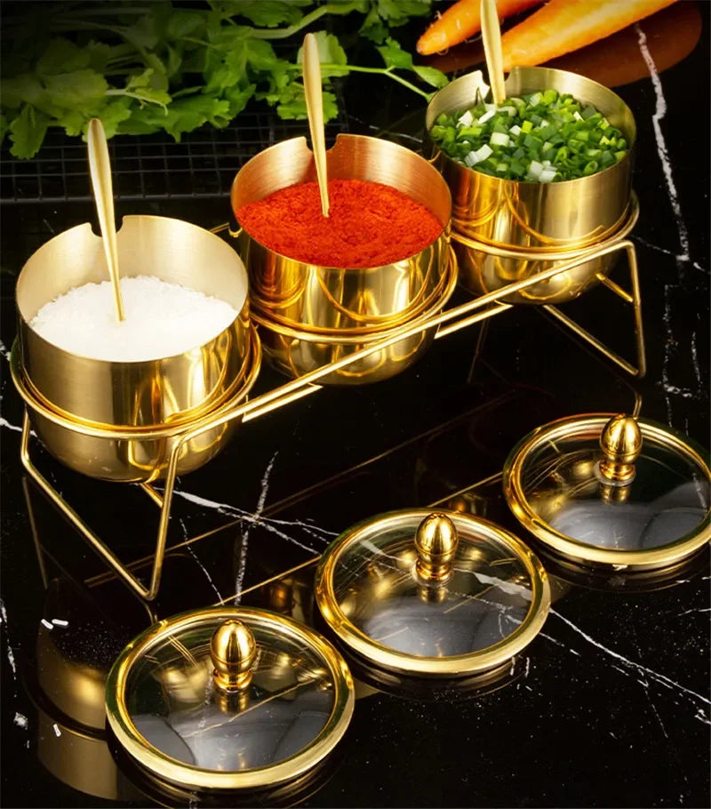 Gold Glass Spice Jar with Spoon