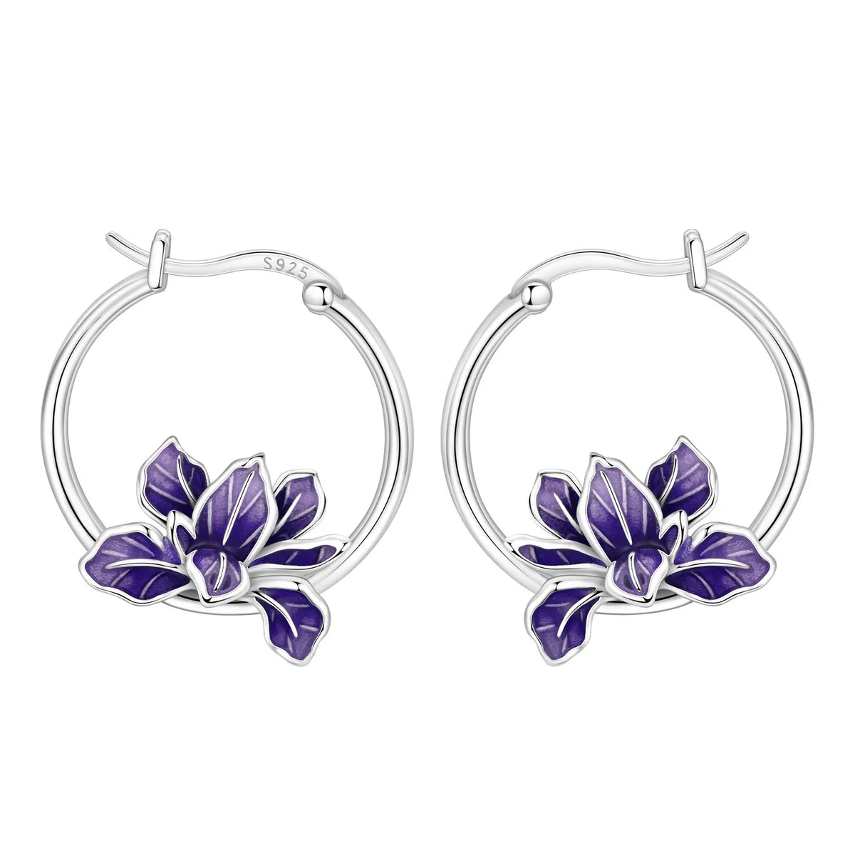 925 Silver Purple Iris Hoop Earrings