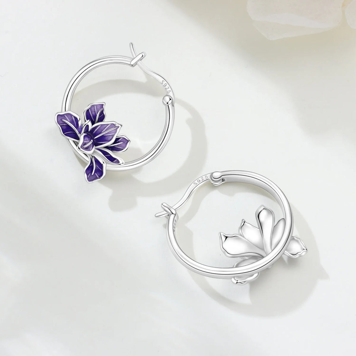 925 Silver Purple Iris Hoop Earrings