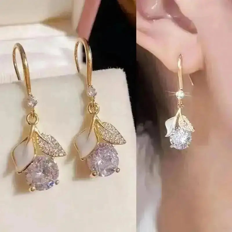 Zircon Pearl Tassel Earrings