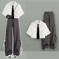 Shirt & Wide-Leg Cargo Pants Set