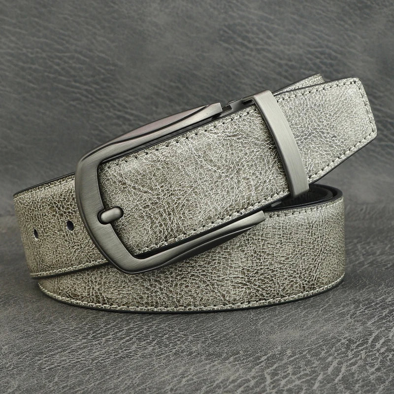 Men's Gray Leather Pin Buckle Belt