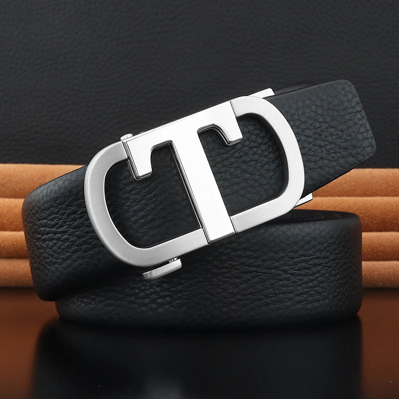 Men's Leather Belt with Gold T Buckle