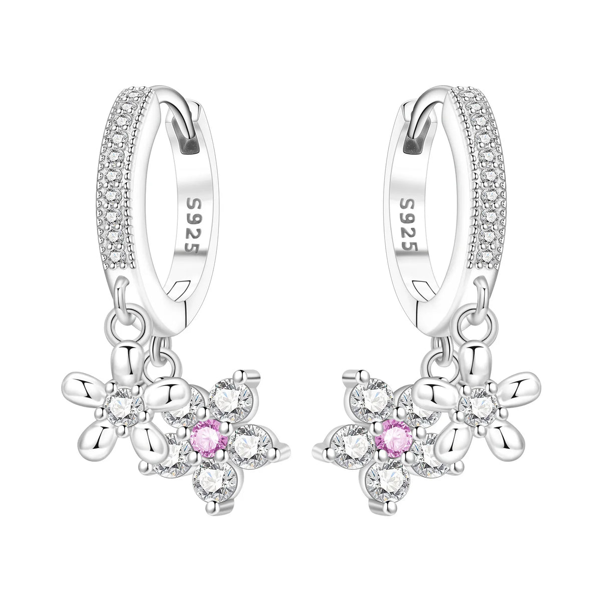 925 Silver Purple Hydrangea Earrings