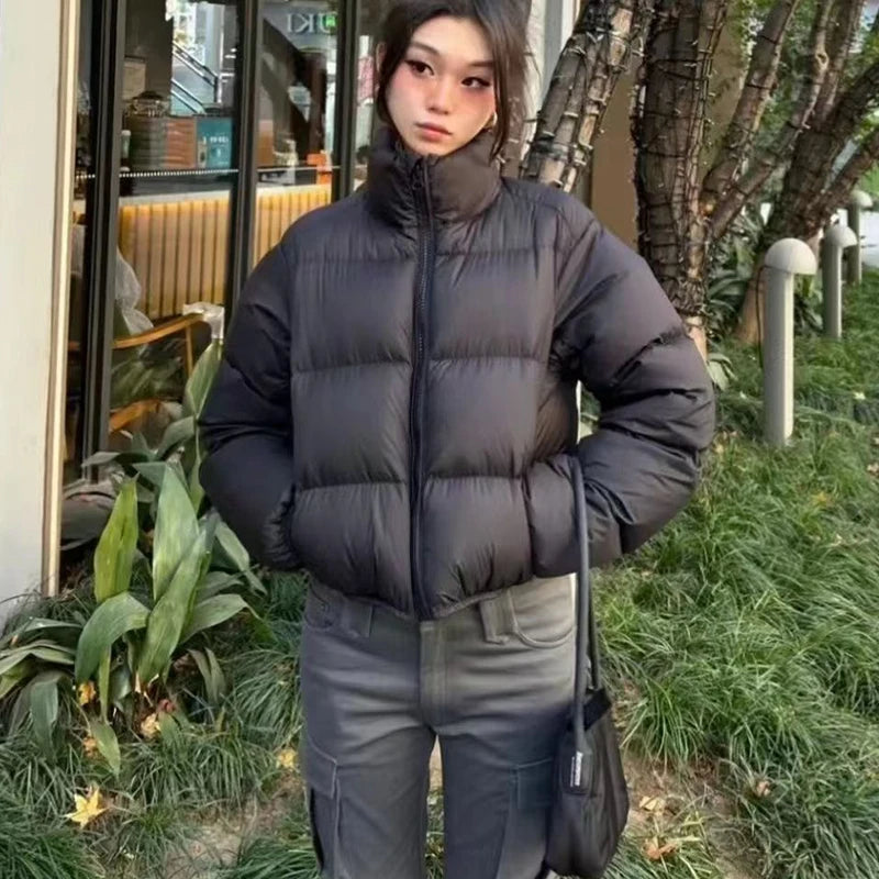 Women's Cropped Stand Collar Puffer Jacket