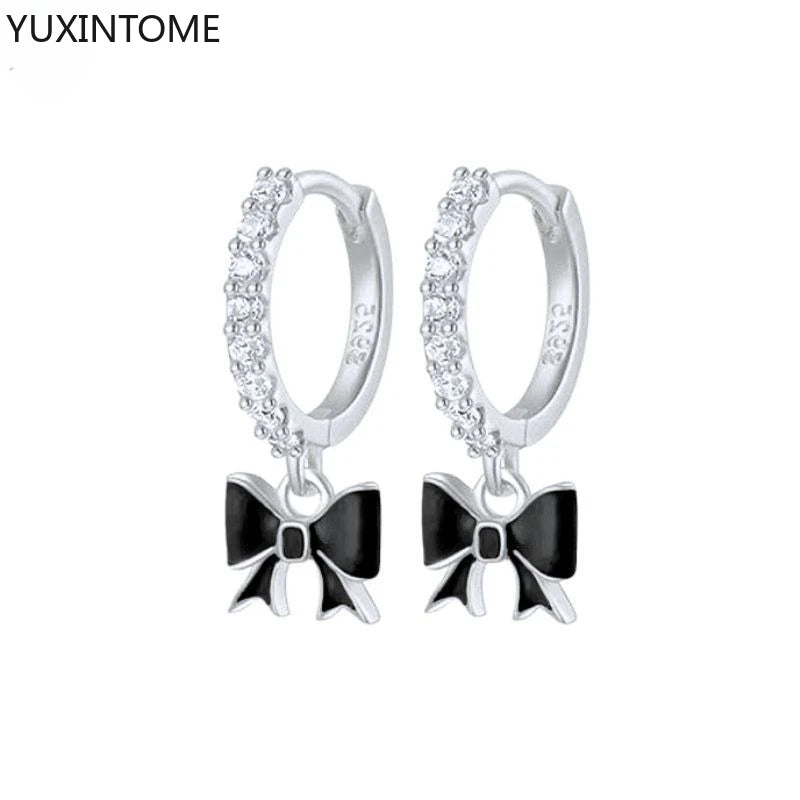 925 Silver Black Zircon Charm Hoops