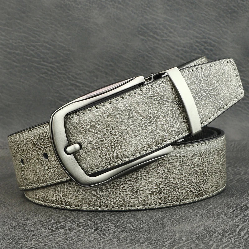 Men's Gray Leather Pin Buckle Belt