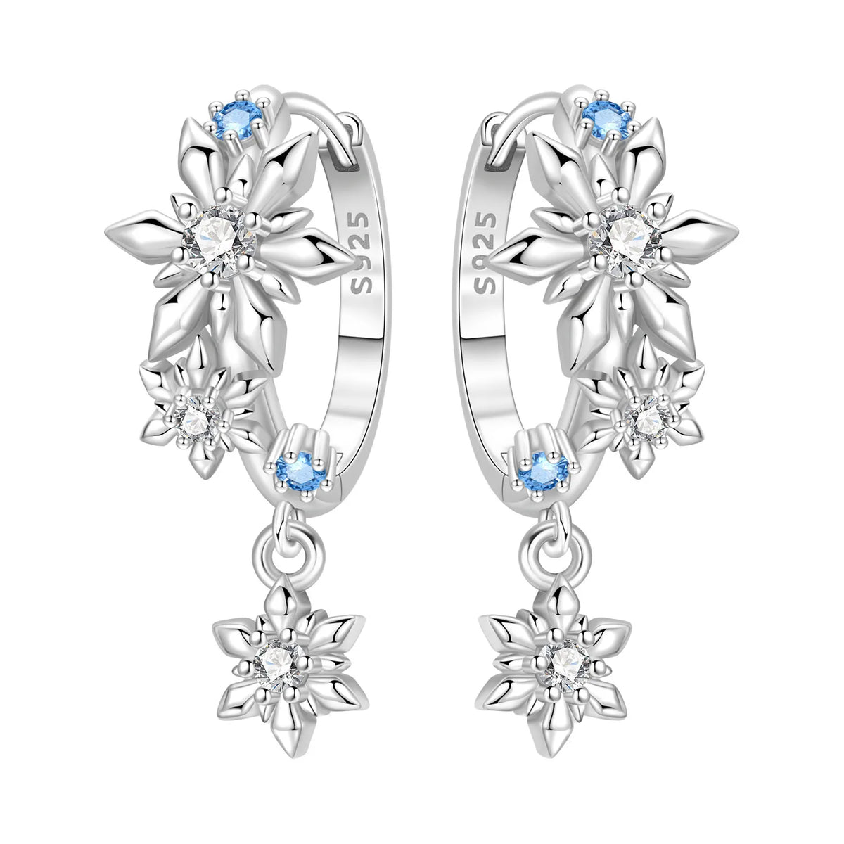 925 Silver Blue Snowflake Drop Earrings
