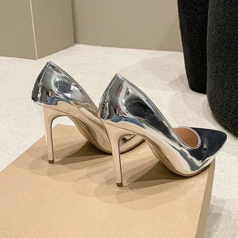 Women's Silver-Gold Pointed-Toe Heels