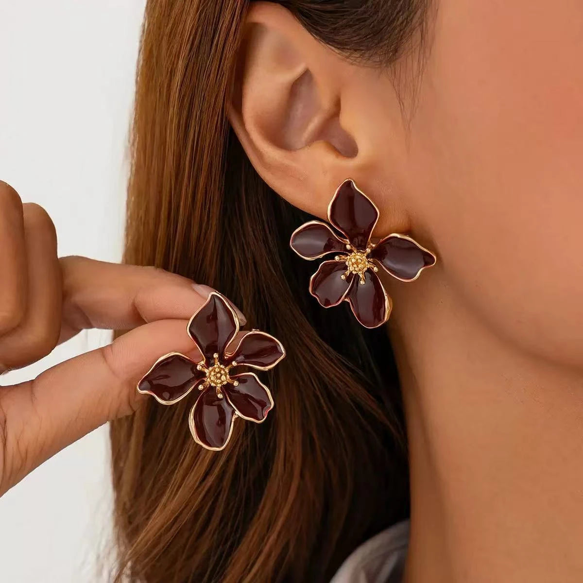 Colorful Enamel Big Flower Earrings