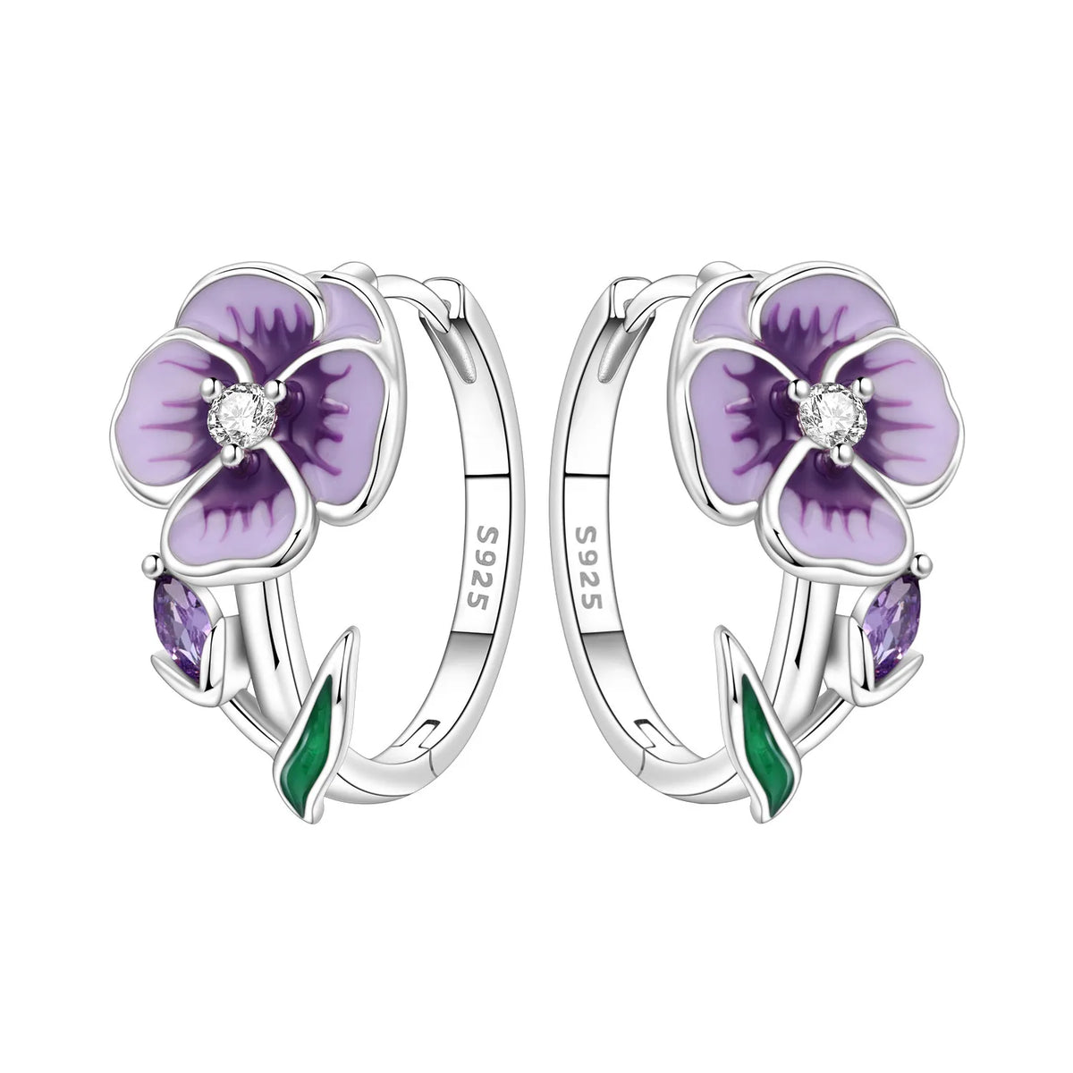 925 Silver Purple Iris Hoop Earrings