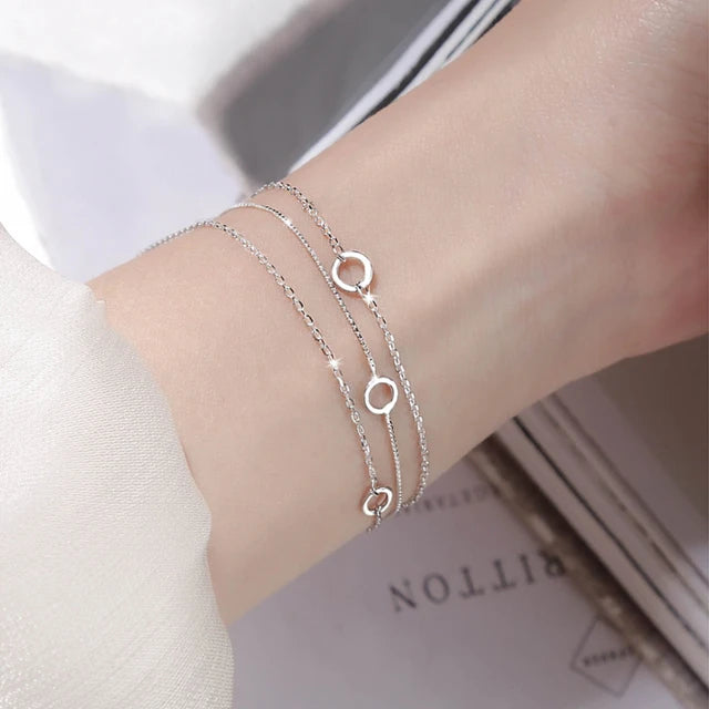 ⭕ S925 Zircon Double Circle Charm Bracelet