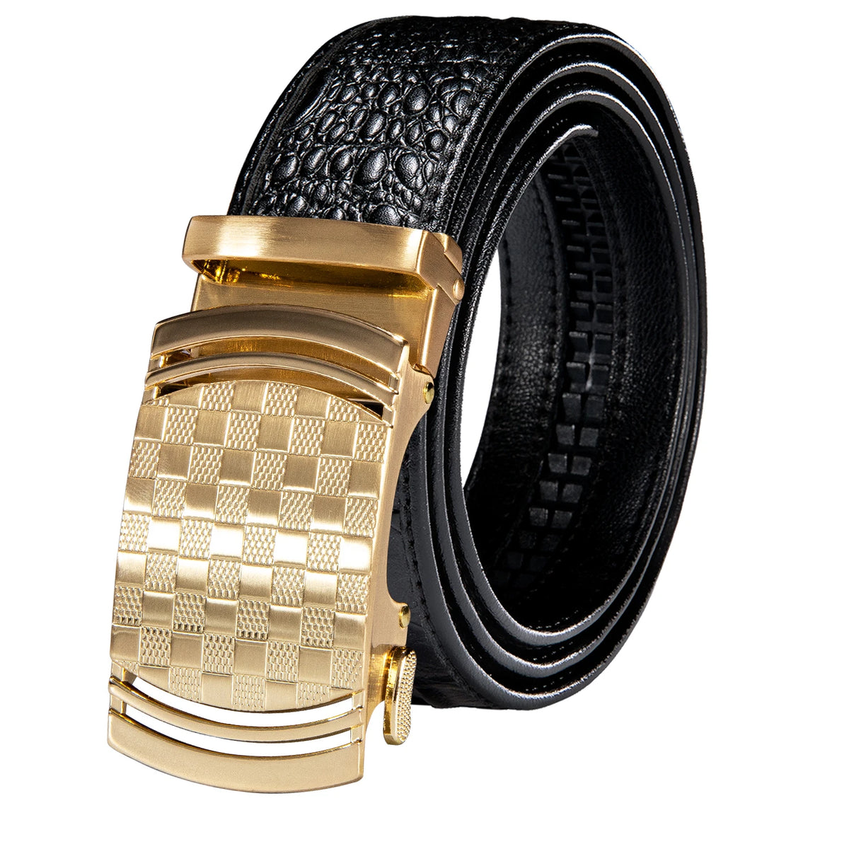 Men's Crocodile Leather Belt with Gold Buckle