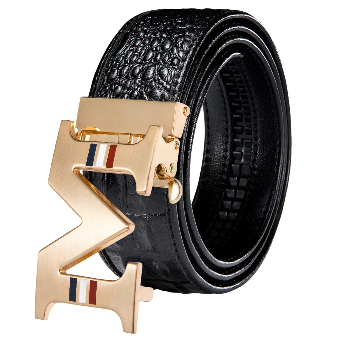 Men's Crocodile Leather Belt with Gold Buckle