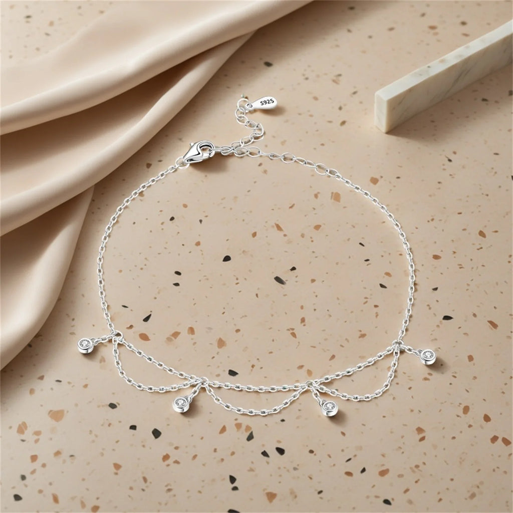 925 Silver Stone Tassel Anklet