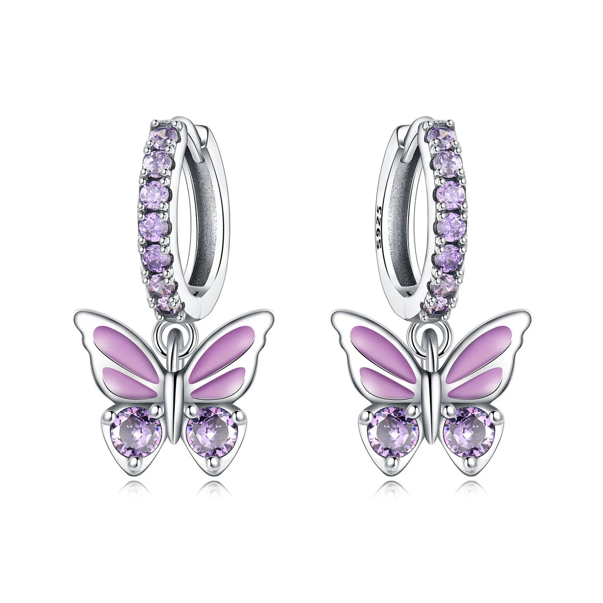 925 Silver Purple Butterfly Drop Earrings