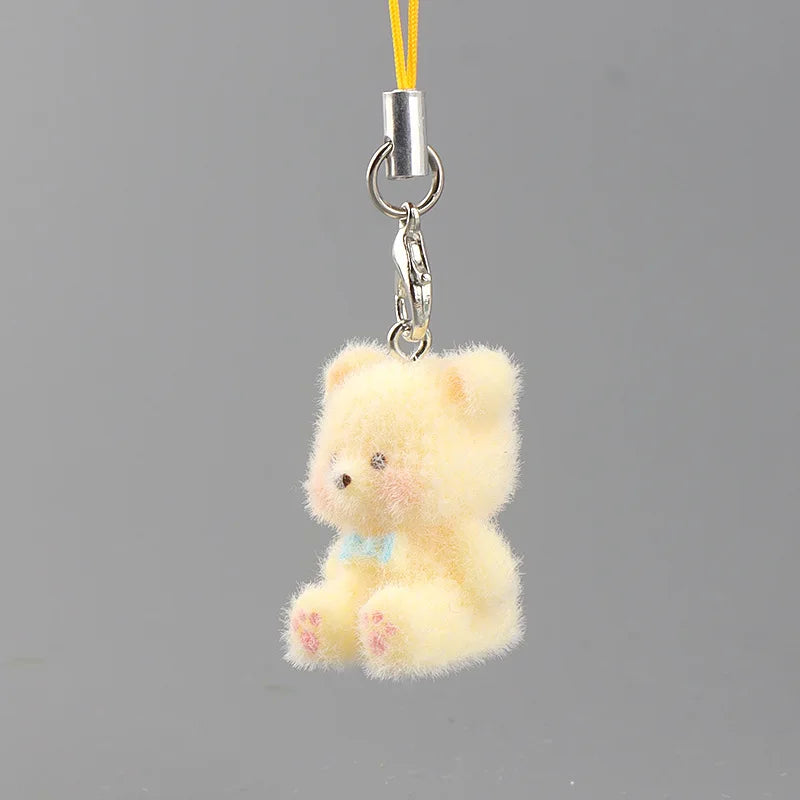 3D Flocked Bear Phone Lanyard