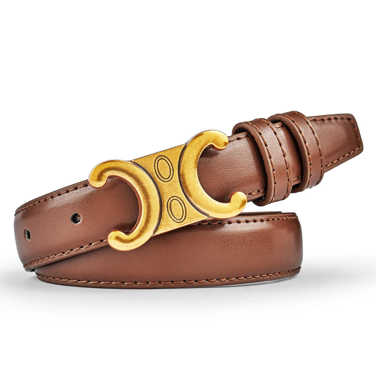 Women's Leather Belt with Gold Buckle