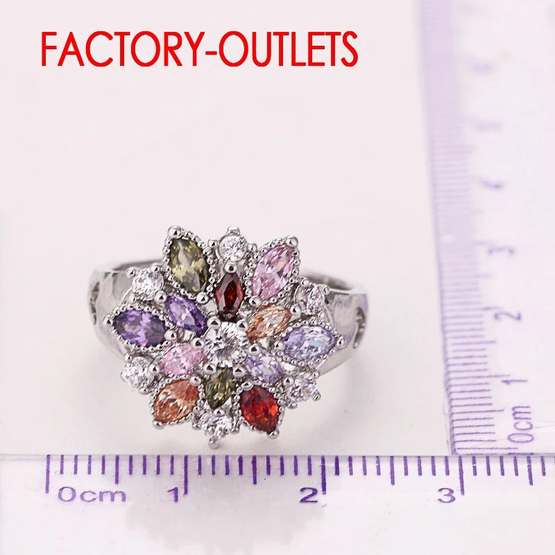Colorful Zircon Flower Ring