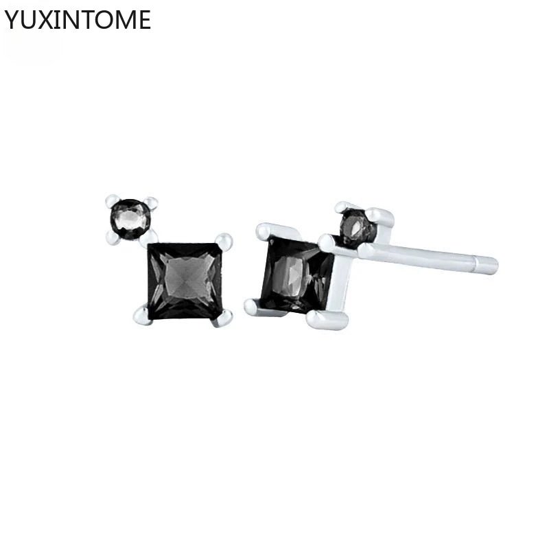 925 Silver Black Zircon Charm Hoops