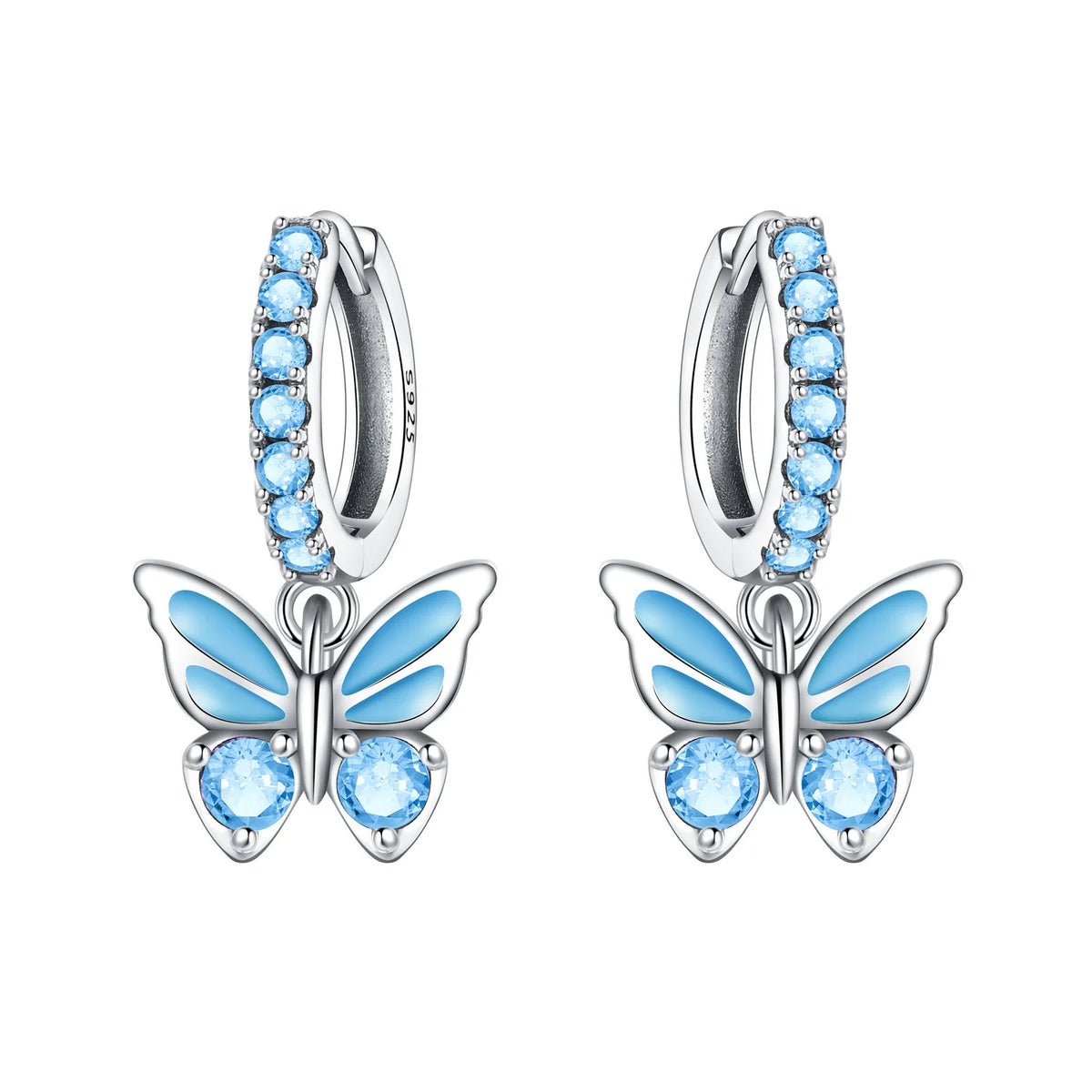 925 Silver Purple Butterfly Drop Earrings