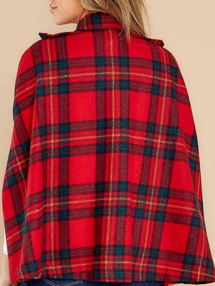 Vintage Plaid Hooded Wool Cape