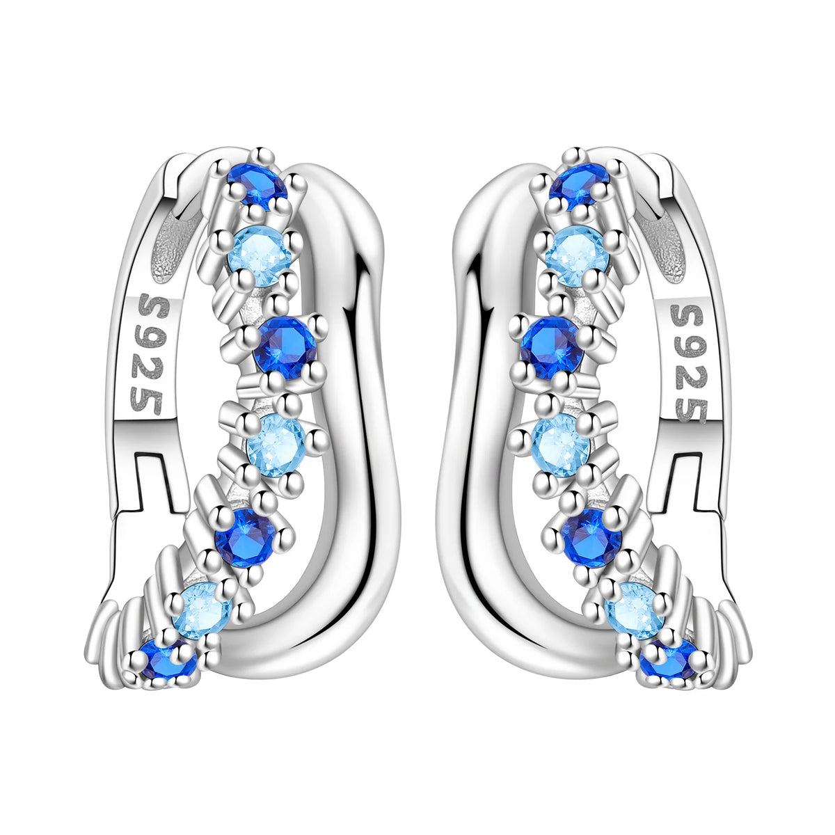 925 Silver Blue Star River Hoop Earrings