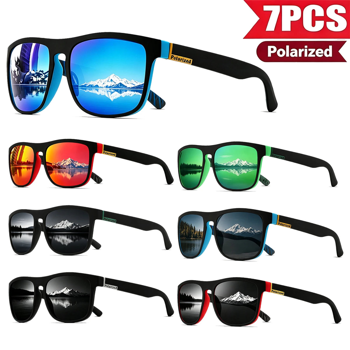 Polarized Retro Square Sunglasses Set