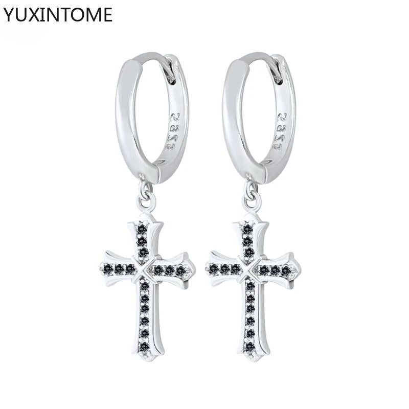 925 Silver Black Zircon Charm Hoops