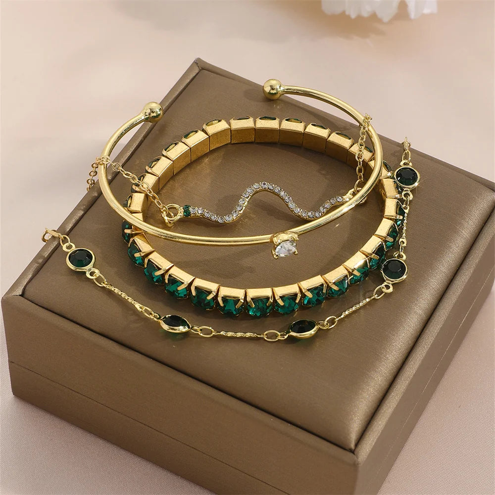 Snake Rhinestone Bangles – 4 Pcs