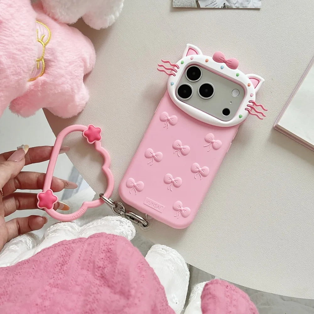 3D Cat Whiskers Bow iPhone Case