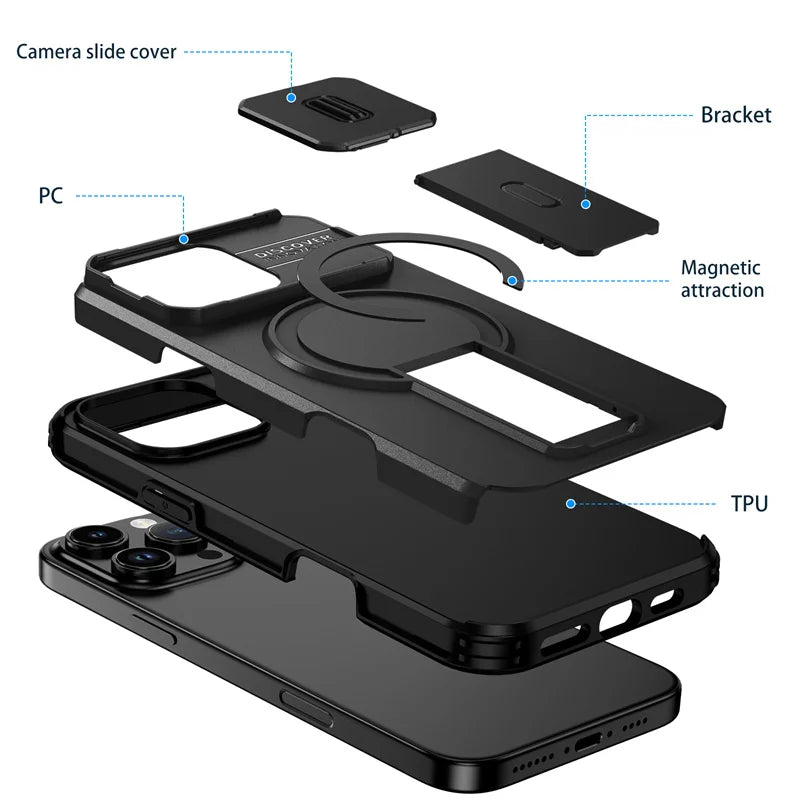 🔒 MagSafe Armor Stand Camera Protection Case