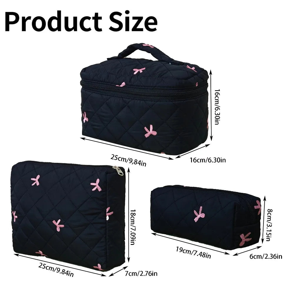 Quilted Bow Cosmetic Travel Bag