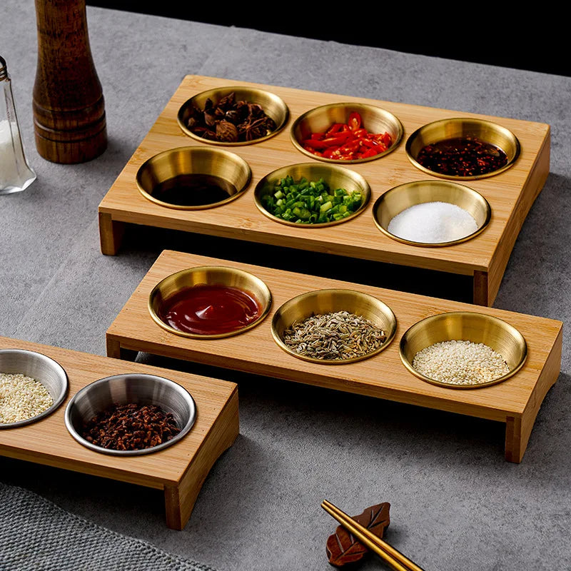 Bamboo Tray with Steel Dip Bowls