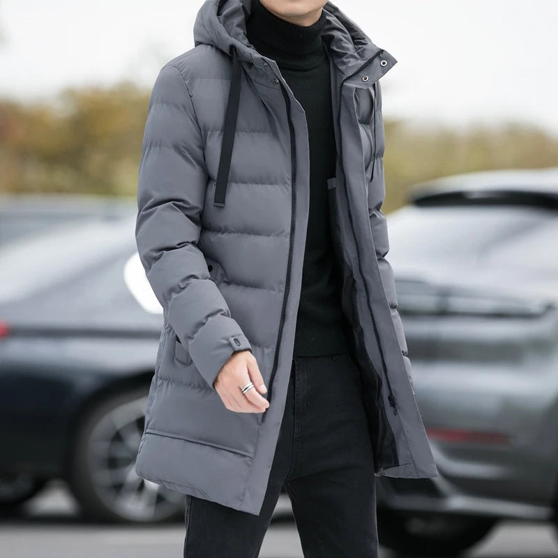 Men's Long Hooded Slim Fit Parka