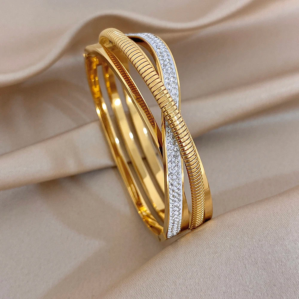 ✨ Rhinestone Open Cuff Bracelet Set