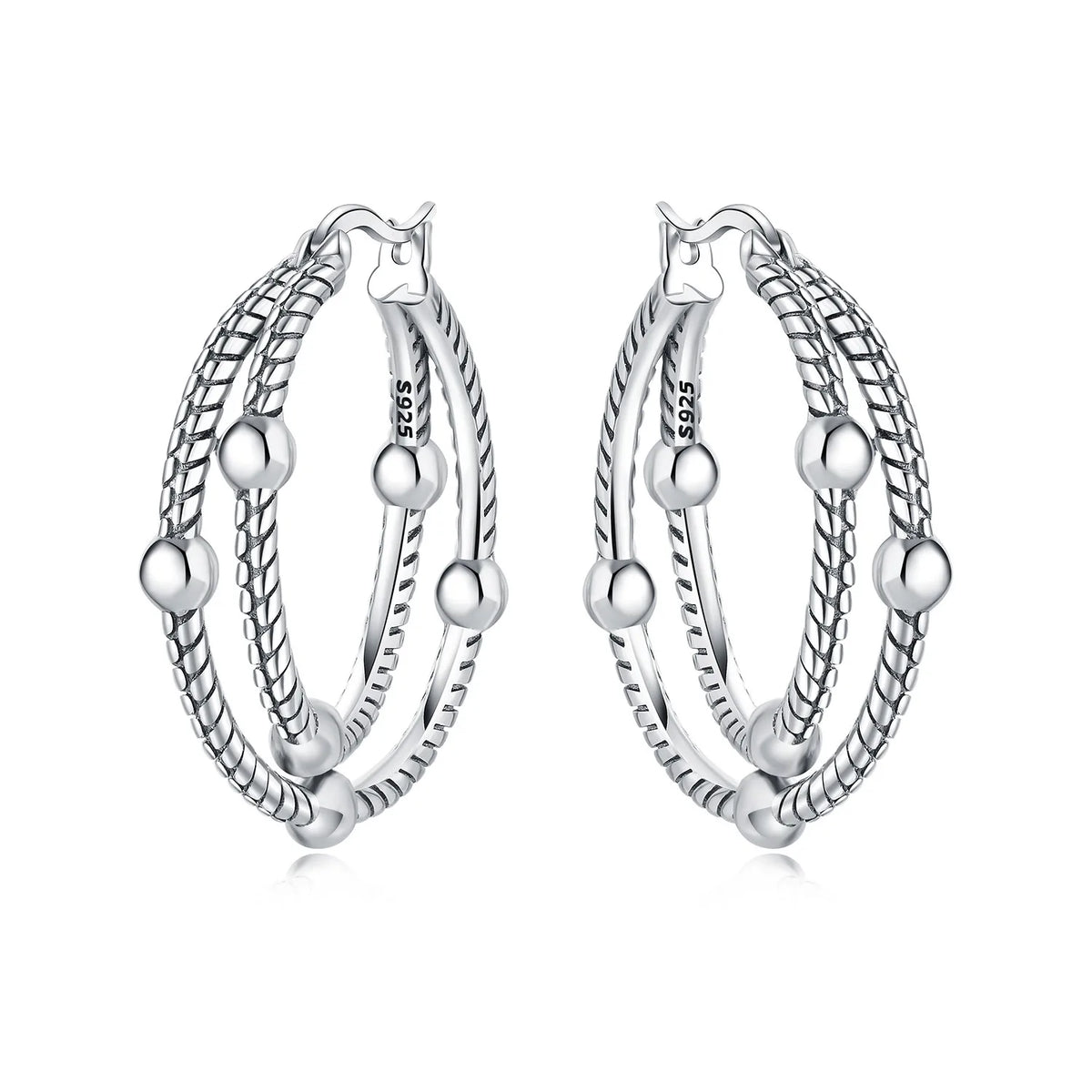 925 Silver Crossed Double Ring Earrings