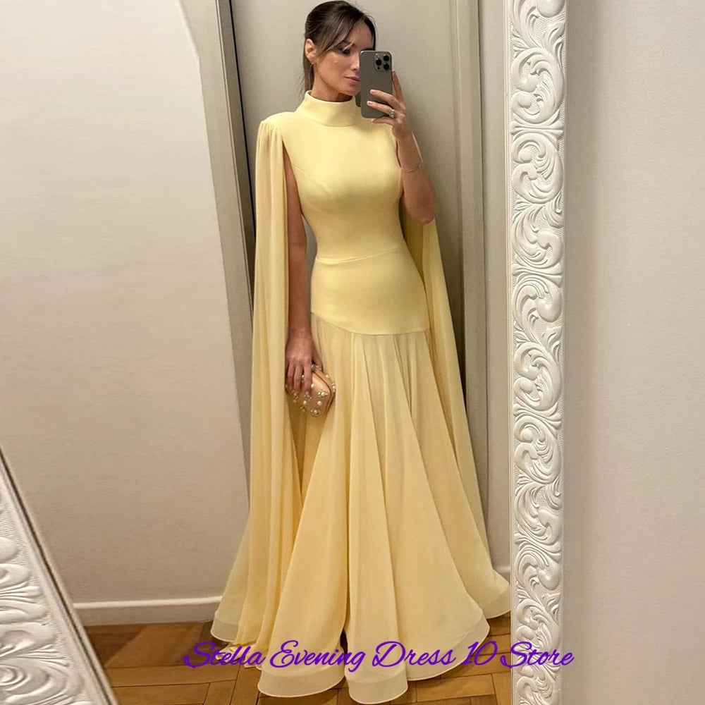 High Collar Chiffon Mermaid Gown