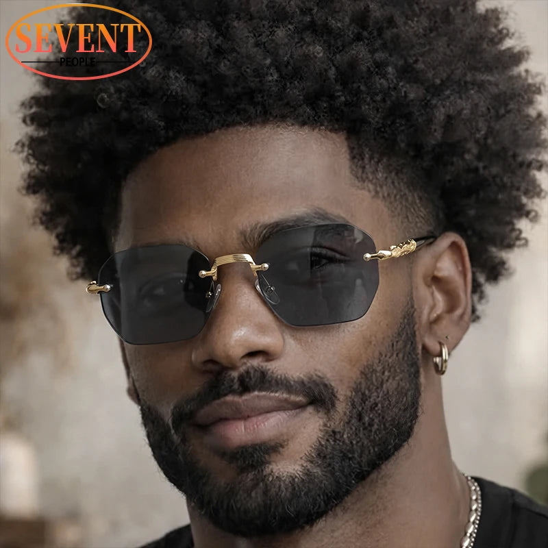 Men's Steampunk Rimless Polygon Sunglasses