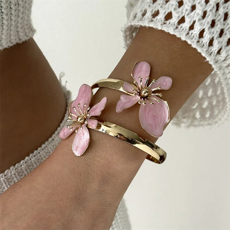Big Flower Metal Bangle