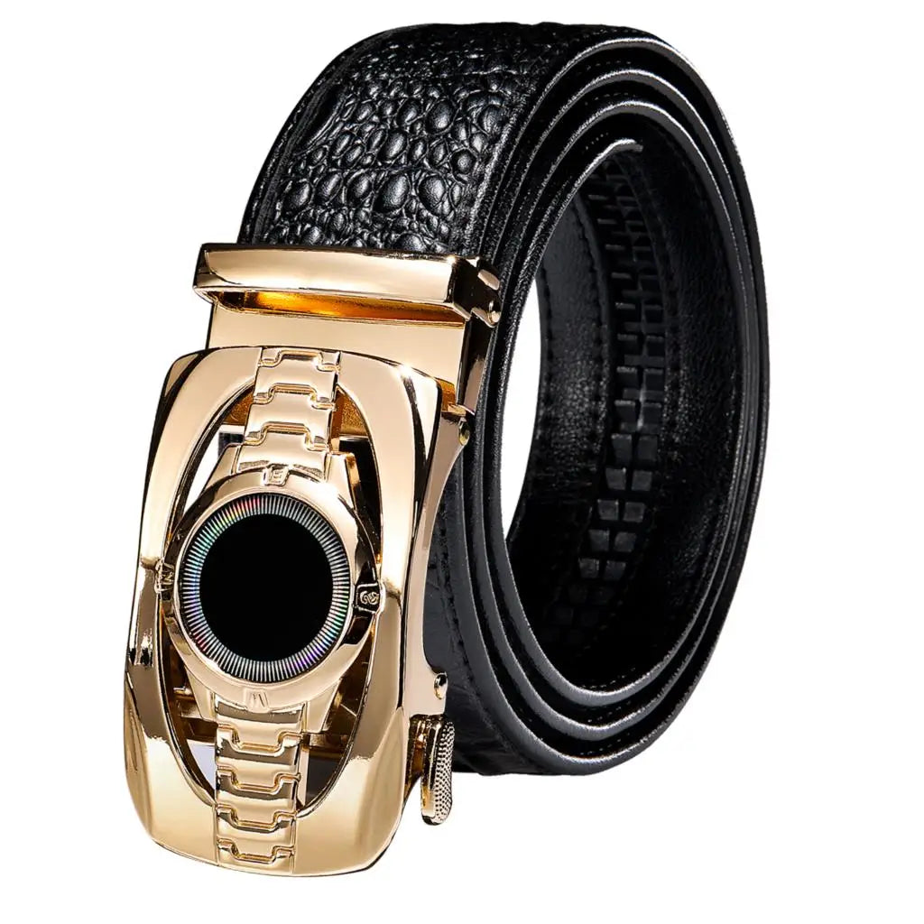 Men's Crocodile Leather Belt with Gold Buckle