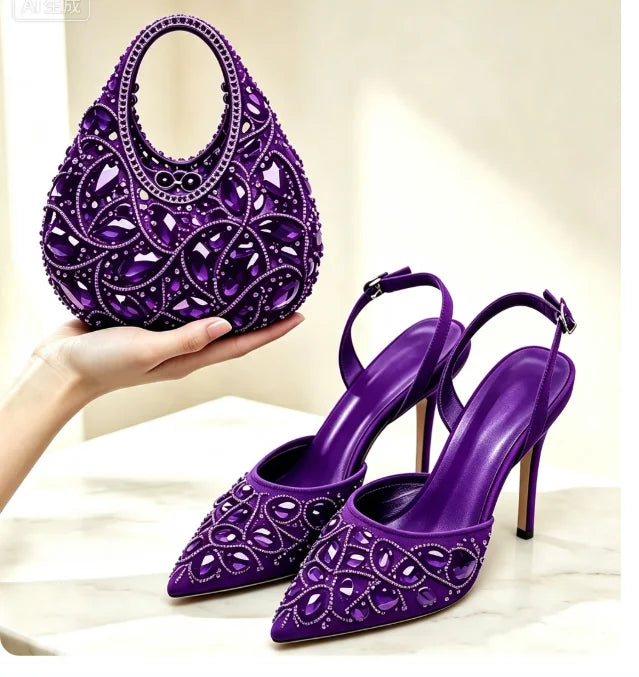 Burgundy Rhinestone Heels & Clutch Set