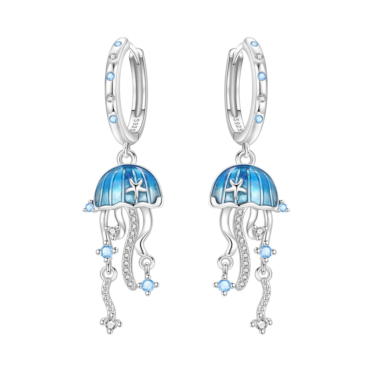 925 Silver Blue Betta Fish Earrings