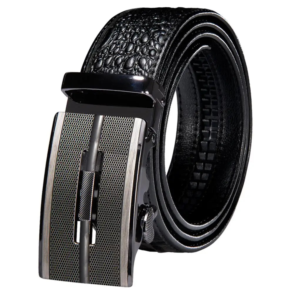 Men's Crocodile Leather Belt with Gold Buckle