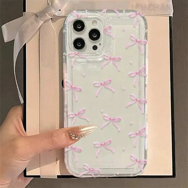 Pink Heart Bow Clear iPhone Case