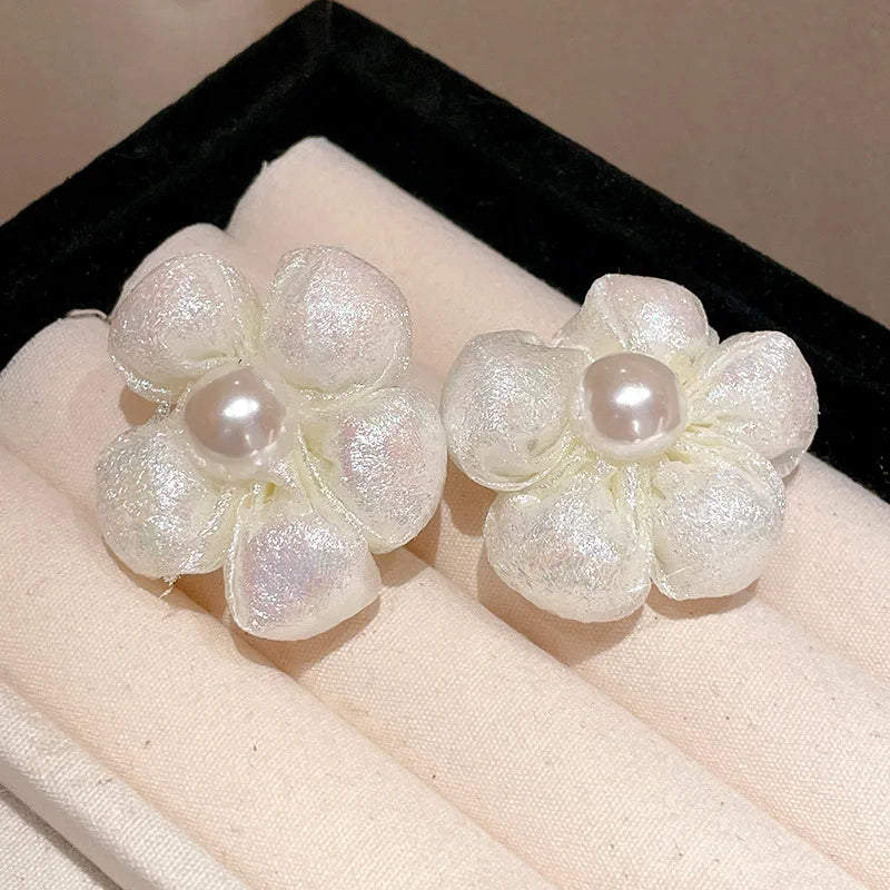 White Camellia Flower Stud Earrings