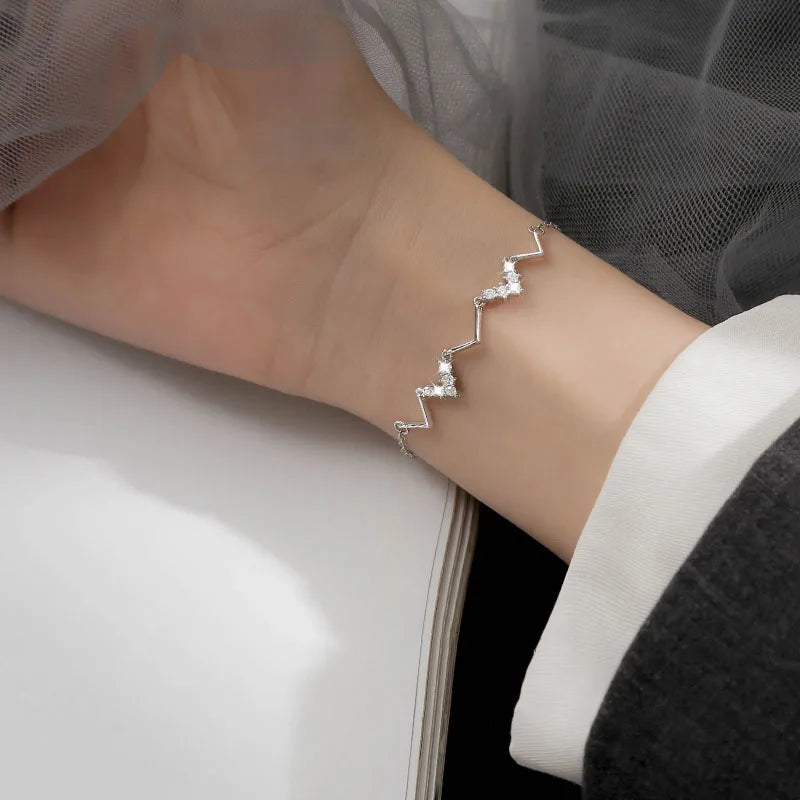 ⭕ S925 Zircon Double Circle Charm Bracelet