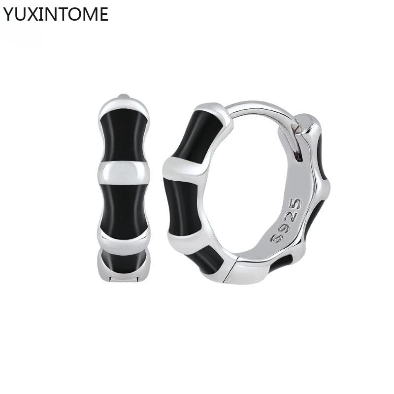 925 Silver Black Zircon Charm Hoops