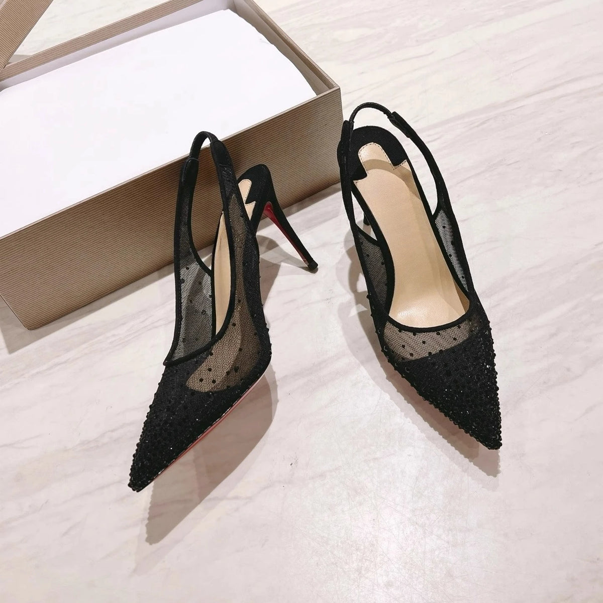 Women's Rhinestone Mesh High Heels