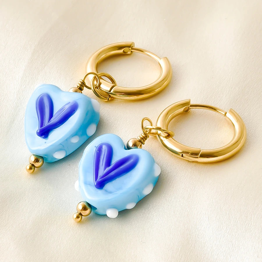 Colorful Glass Bead Huggie Hoops